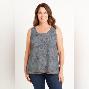 NWT! J JILL WEAREVER A LINE TANK/TOP STRETCH  Paisley Navy Black Large Coastal